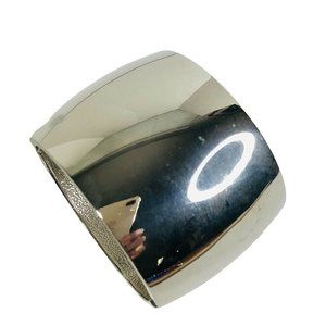 New Boutique Silvertone Polished Extra Wide Clamper Cuff Bracelet 80s Style